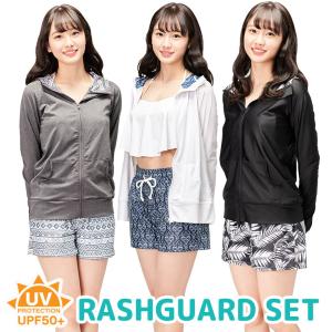 ラッシュガード レディース 上下セット 長袖 水着 紫外線対策 体型カバー 可愛い フード裏プリント 大きいサイズ 母の日 プレゼント ギフト 返品不可 rs002set
