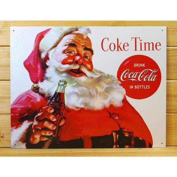 アメリカ看板 サインボード COCA COLA コカコーラ クリスマス サンタクロース ブリキ製 プ...