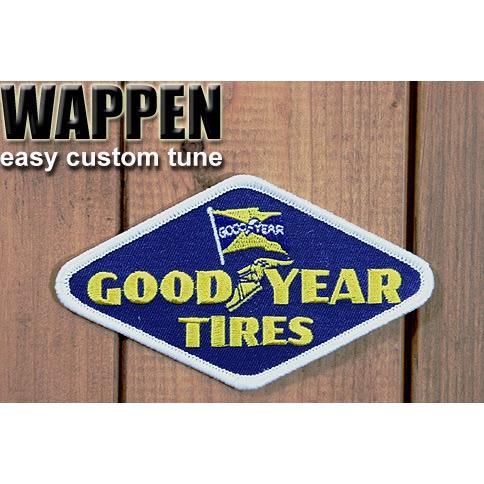 アイロン接着 刺繍ワッペン GOOD YEAR TIRES グッドイヤー タイヤ 菱型 アメリカンモ...