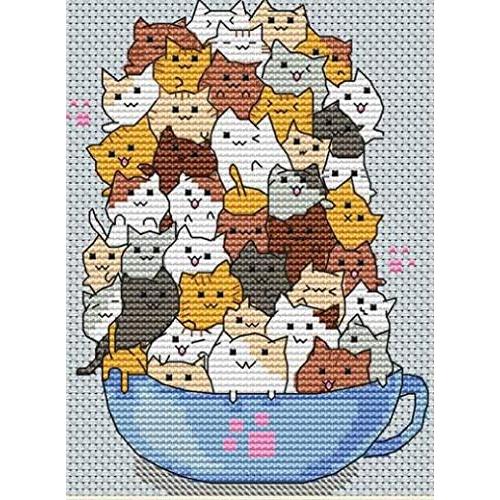 ししゅう糸 DMC糸 クロスステッチ刺繍キット 図案印刷なし カップ子猫群
