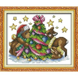 クロスステッチ刺繍キット 布地に図柄印刷 Teddyのクリスマス｜gs-shop