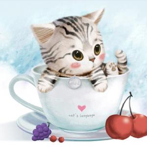 カラービーズ ストーン画　CUP　子猫｜gs-shop