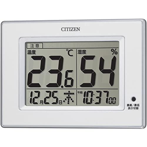 CITIZEN シチズン 温度計 湿度計 時計付き ライフナビD200A 白 10.5×14.5×2...