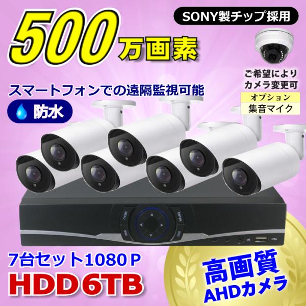 防犯カメラ 500万画素 8CH DVR レコーダー SONY製 カメラ 7台セット HDD 6TB...