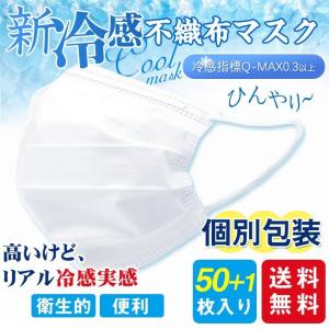 冷感マスク 不織布 個別包装 リアル冷感実感 51枚 ひんやり 接触冷感 使い捨て 男女兼用 新技術 夏用 3層構造 プリーツ式 花粉対策