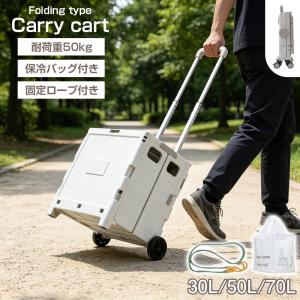 キャリーカート 折りたたみ 軽量 2輪 4輪 30L/50L/70L 保冷バッグ付き 固定ロープ付き 耐荷重50kg コンパクト キャリーワゴン アウトドアカート キャンプ 買い物