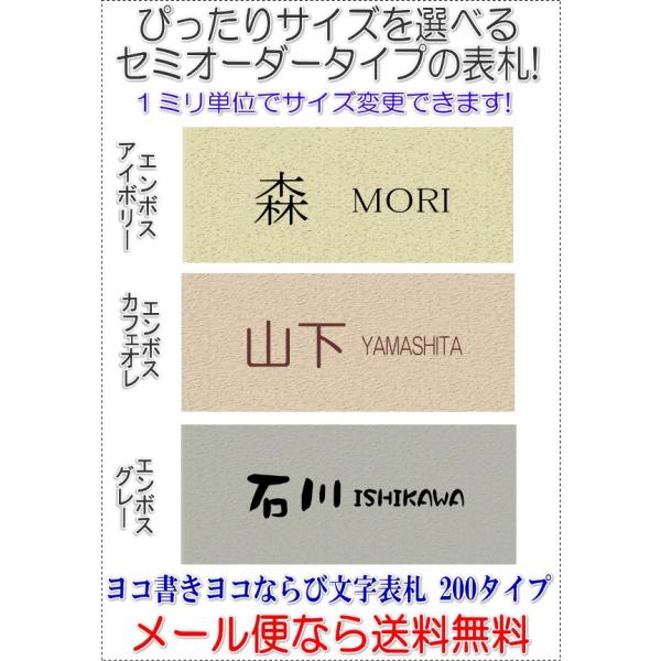 サイズ変更できるアクリル長方形表札ヨコ一列並びL200 エンボス3色 R1005-2enbs