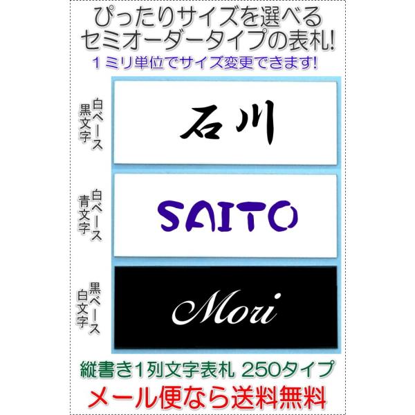 サイズ変更できるアクリル長方形表札一列L250ヨコ文字タイプ白地黒白地青黒字白 R1005-wwb2...