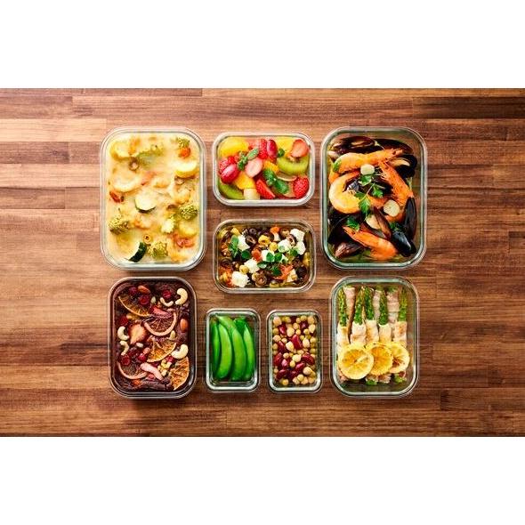 耐熱ガラス容器 アイリスオーヤマ 電子レンジ・オーブン使用可能 パッキン付き 角型4サイズ各2個 全...