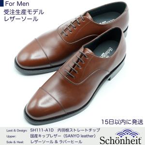 （受注生産モデル）日本製グッドイヤーウエルト紳士靴 ショーンハイト 内羽根ストレートチップ（SH111-A1D）レザーソール チェストナット｜gtm