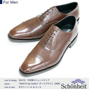 日本製グッドイヤーウエルト紳士靴 ショーンハイト 内羽根ストレートチップ（SH416-A1）Dラバーソール＆ヒール ダークブラウン｜gtm