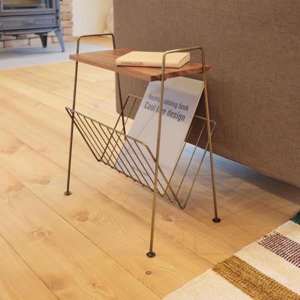 サイドテーブル 天然木 アカシア ミニテーブル 小物入れ マガジンラック スタイリッシュなスチール ...