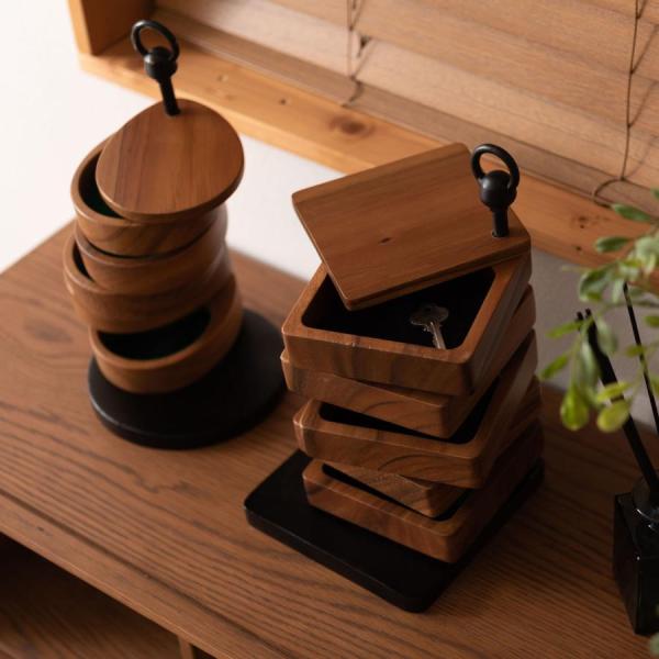 卓上ケース アクセサリーケース 小物入れ 収納 天然木 お洒落 小物収納 シンプル サークル スクエ...