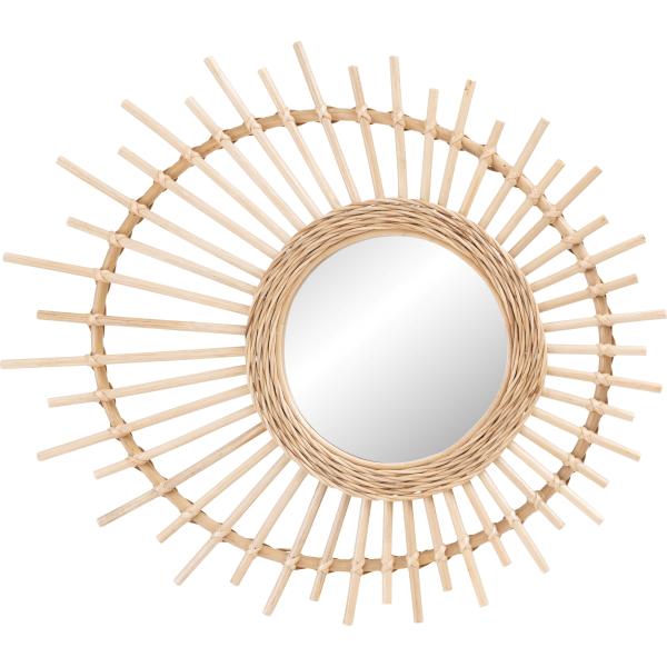 ラタンミラー 鏡 姿見 壁掛け ウォールミラー 丸型 籐 シンプル おしゃれ ナチュラル（A）