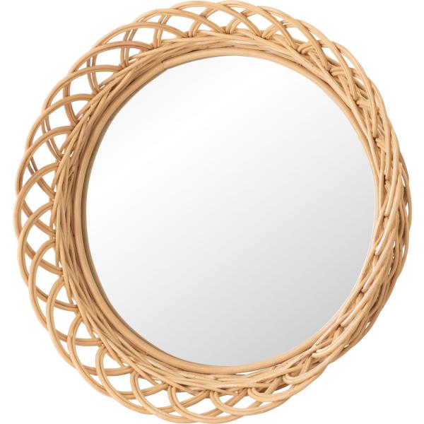 ラタンミラー 鏡 姿見 壁掛け ウォールミラー 丸型 籐 シンプル おしゃれ ナチュラル（B）