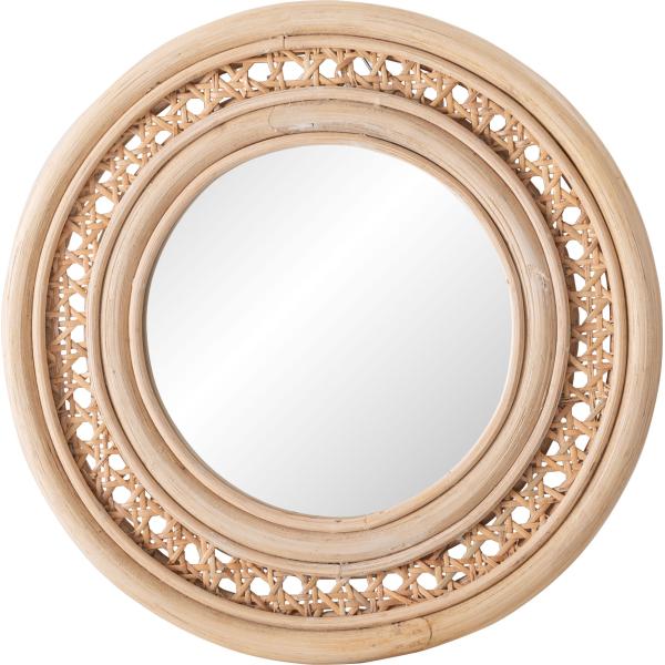 ラタンミラー 鏡 「スタンド付き」 姿見 壁掛け ウォールミラー 丸型 籐 かわいい シンプル おし...
