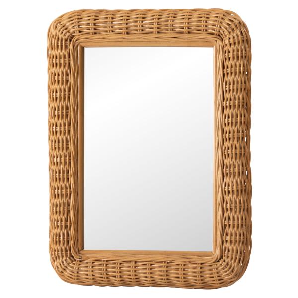 ラタンミラー 鏡 姿見 壁掛け ウォールミラー 角型 籐 シンプル おしゃれ ナチュラル（E）