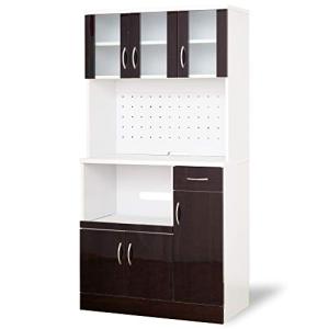 moca company Mirage 鏡面 キッチンボード レンジ台 幅90 コンセント付き 食器棚 大型レンジ対応 ブラウン