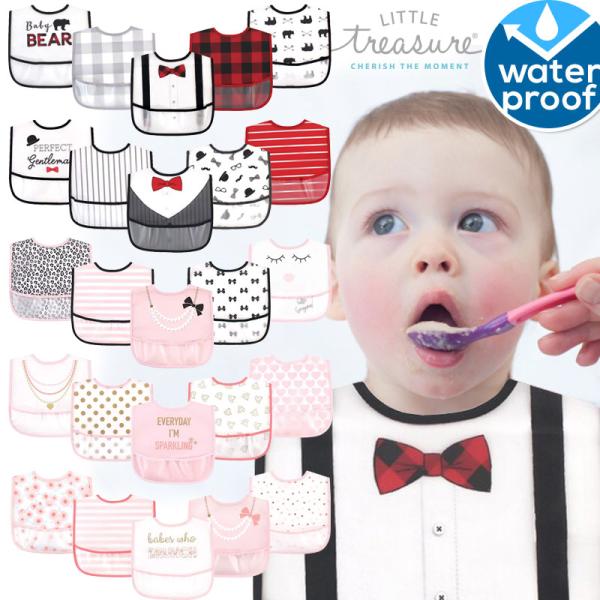 【販売終了】 ポケット付き 防水食事用エプロン 5枚セット (お食事エプロン スタイ ベビーエプロン...