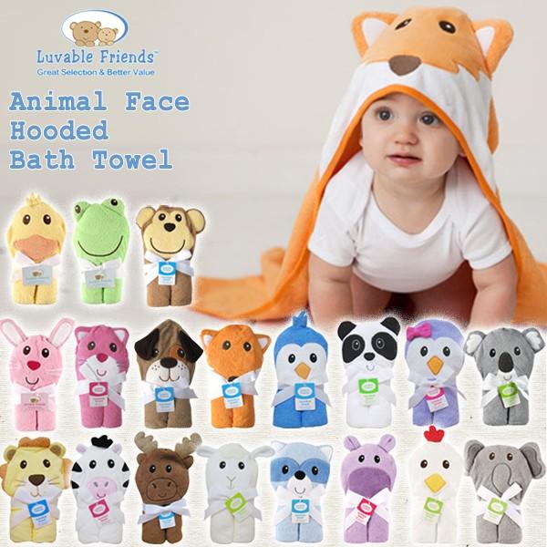 【販売終了】ベビー　フード付き　バスタオル　アニマル　フェイス　動物　Luvable Friends...