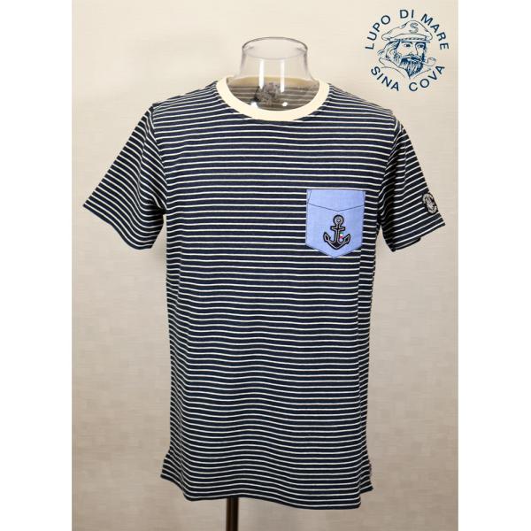 ★シナコバ【*店舗移転SALE*】春夏半袖Ｔシャツ  ＜Ｌサイズ＞濃紺・生成り・ボーダー-kh284