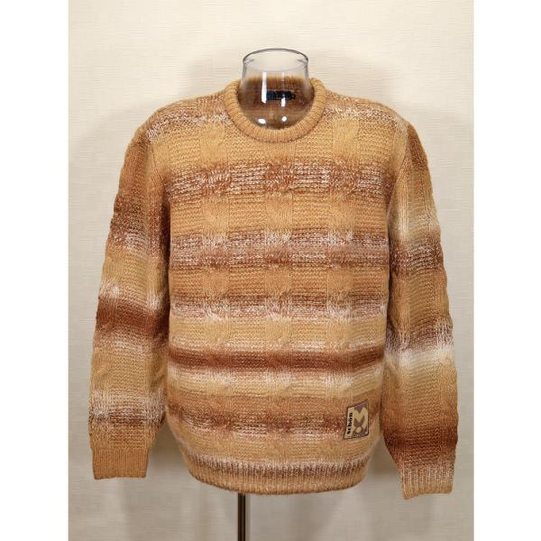 ★２０２４ 秋冬 新作・ミラショーン【*004*】３０%OFF・かすりボーダーケーブル編みクルーネッ...