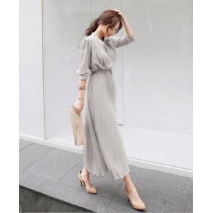 ワンピース ロング丈 長袖 フレア シフォン ...の詳細画像2