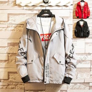 ウインドブレーカー メンズ マウンテンパーカー 英字柄 アウター 春秋 薄手 防風 長袖パーカー 大きいサイズあり ジップパーカー フード付き