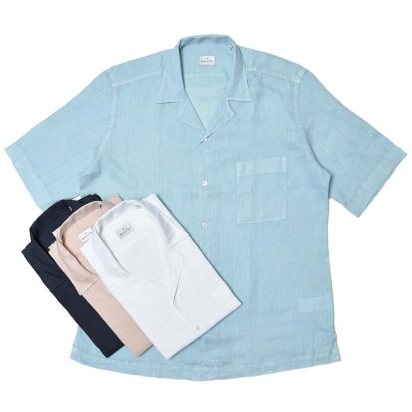 【SALE40】BAGUTTA（バグッタ）ウォッシュドリネンS/Sオープンカラーシャツ NEW MA...
