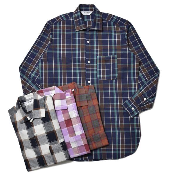 Placide（プラシーデ）コットンリネンマドラスチェックワイドカラーシャツ classic 110...