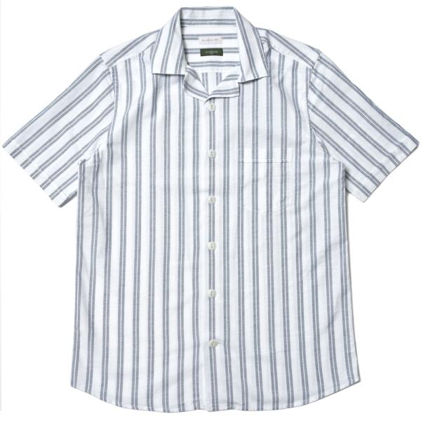 GLANSHIRT（グランシャツ）コットンピンオックスストライプS/Sオープンカラーシャツ 5XRV...