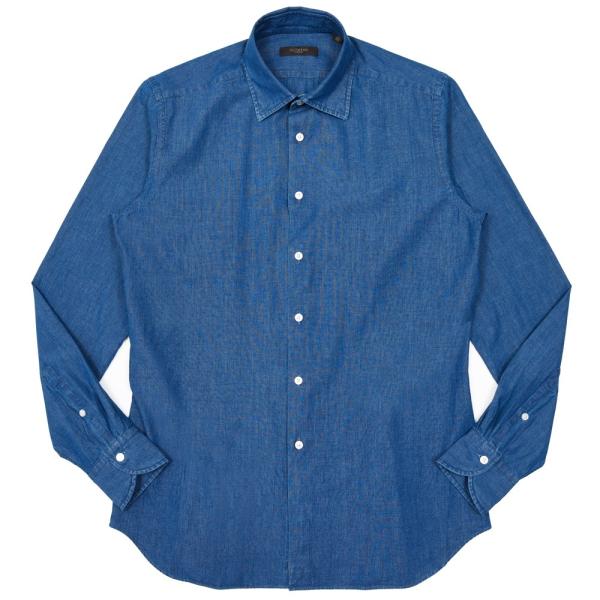 GLANSHIRT（グランシャツ）コットンシャンブレーセミワイドカラーシャツ 476-41401(M...