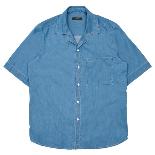 【SALE30】GLANSHIRT（グランシャツ）コットンシャンブレーS/Sオープンカラーシャツ 4...