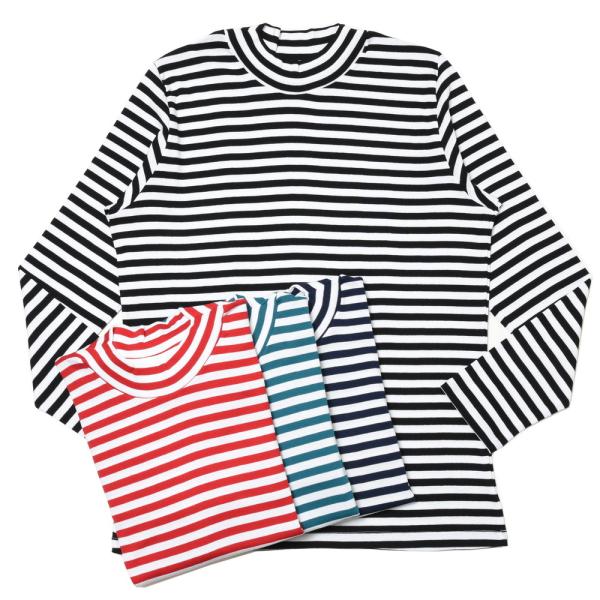 MAISON CORNICHON（メゾン コルニション)コットンフライスボーダーモックネックL/Sカ...