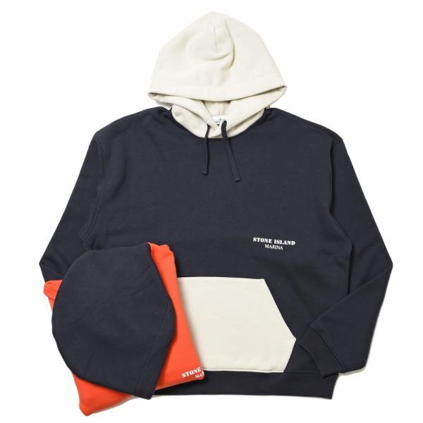 STONE ISLAND(ストーンアイランド) MARINA コットンスウェットバイカラーフーディ ...
