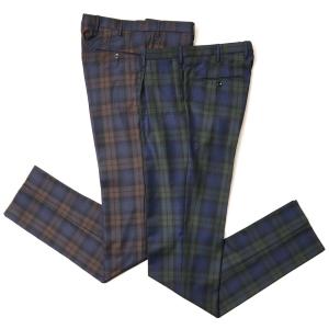 INCOTEX（インコテックス）SLIM FIT ウールサージタータンチェック1プリーツテーパードパンツ 1T0031-1783J 13026201052｜guji