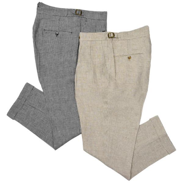 BERWICH（ベルウィッチ）SCOTCHスコッチ リネンハウンドトゥース2インプリーツクロップドパ...