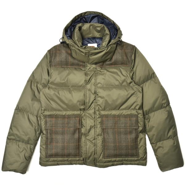 ASPESI（アスペジ）ポリエステル×タータンチェックウール切り替えダウンフーディー 0492450...