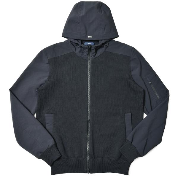 HERNO（ヘルノ）ミドルゲージニット×ポリエステルハイブリッドジップフーディー MC000143U...