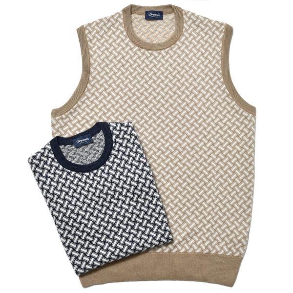 Drumohr（ドゥルモア）ハイゲージコットンリネンビスコッティパターンクルーネックベスト D9LZ...