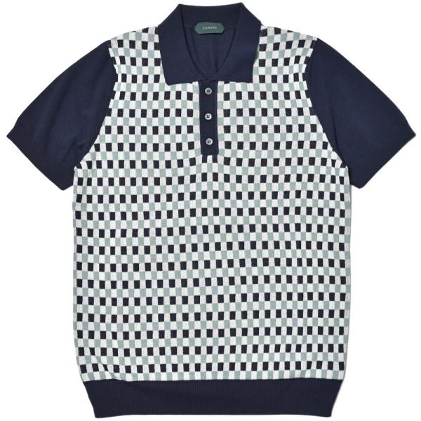 ZANONE（ザノーネ）ハイゲージクレープコットンマルチチェックS/Sニットポロ POLO MC/S...