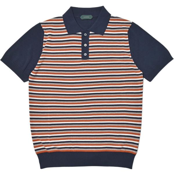 ZANONE（ザノーネ）ハイゲージクレープコットンマルチボーダーS/Sニットポロ POLO MC/S...