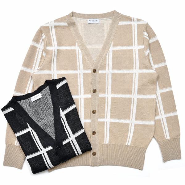 RENCONTRANT（レンコントラント）リネンオーバーチェックニットカーディガン 10116 16...