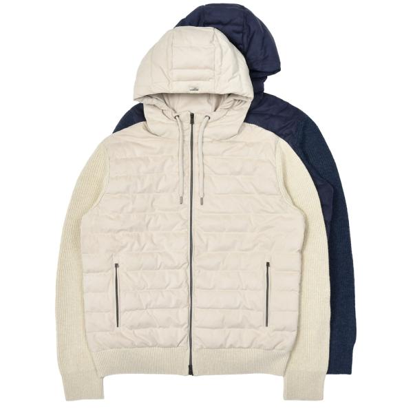 HERNO（ヘルノ）RESORTリゾート エコスエード×ミドルゲージリブニットフーディーダウンブルゾ...