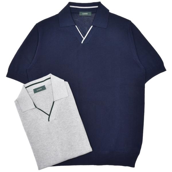 ZANONE（ザノーネ）12ゲージコットンクレープS/Sスキッパーニットポロ POLO V MC/S...