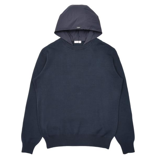 HERNO（ヘルノ）RESORTリゾート ハイゲージコットンクルーネック×ナイロンフーディープルオー...