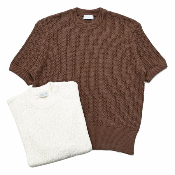 RENCONTRANT（レンコントラント）コットンリネンケーブルS/Sクルーネックニット 10127...