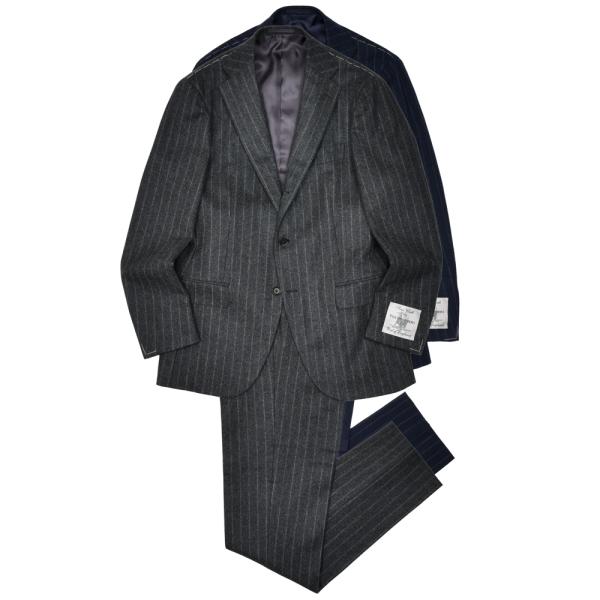 guji（グジ）ウールフランネルチョークストライプ3B1プリーツスーツ MADE BY RING J...