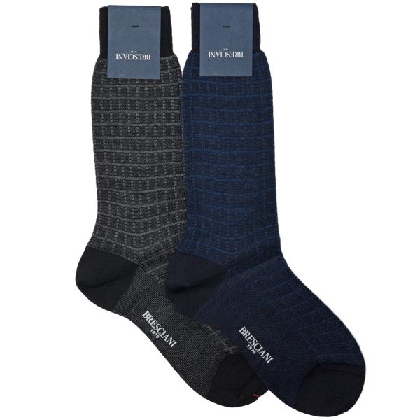 BRESCIANI（ブレッシアーニ）ウールナイロンジャガードチェックドレスソックス MC017JQ1...