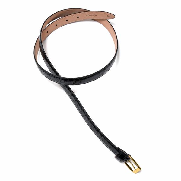 HUSBANDS（ハズバンズ）カーフクロコダイルエンボスナローベルト CECR LEBK 18142...